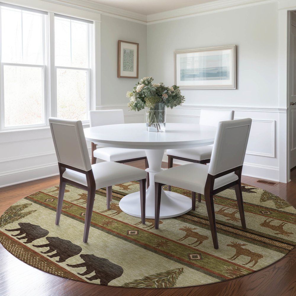 Premium Machine Washable Mayfield  Brown 8' x 8' Round Rug. Picture 5