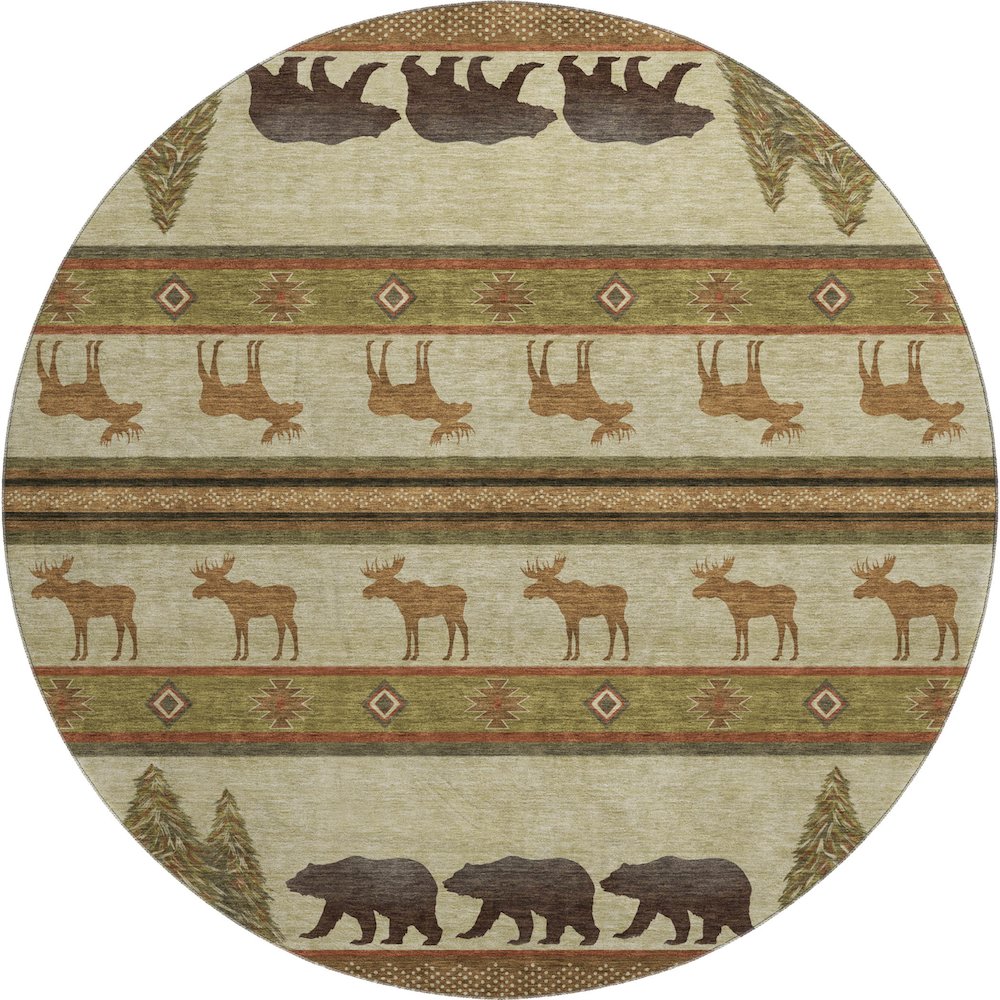 Premium Machine Washable Mayfield  Brown 8' x 8' Round Rug. Picture 1