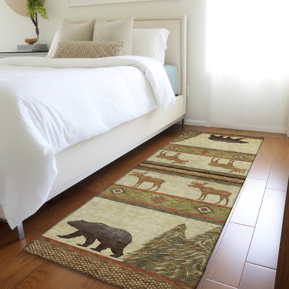 Premium Machine Washable Mayfield  Brown 2'3" x 7'6" Runner Rug. Picture 5