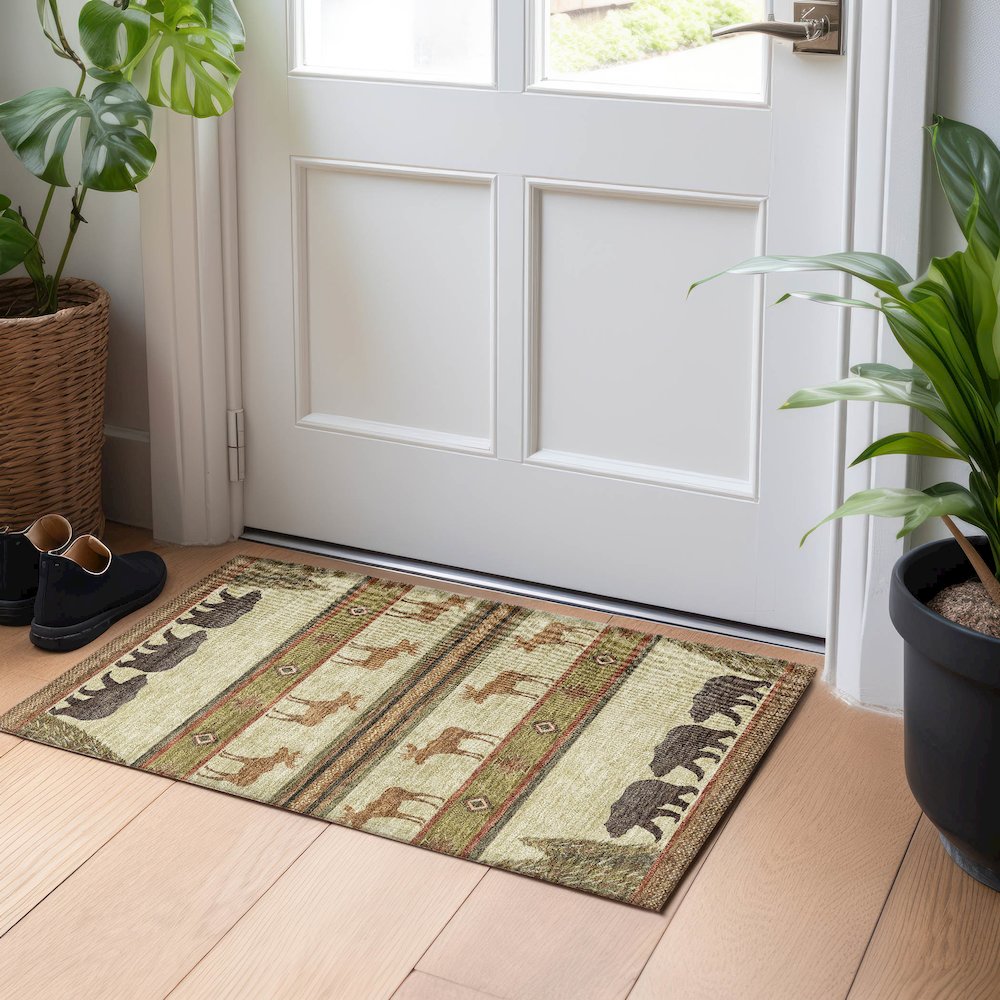 Premium Machine Washable Mayfield  Brown 1'8" x 2'6" Rug. Picture 5