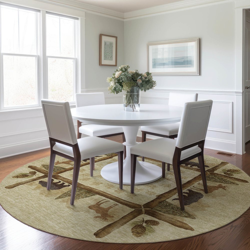 Premium Machine Washable Mayfield  Khaki 8' x 8' Round Rug. Picture 5