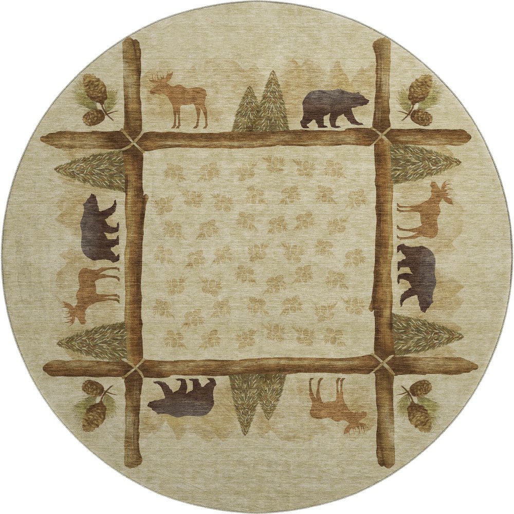 Premium Machine Washable Mayfield  Khaki 8' x 8' Round Rug. Picture 1
