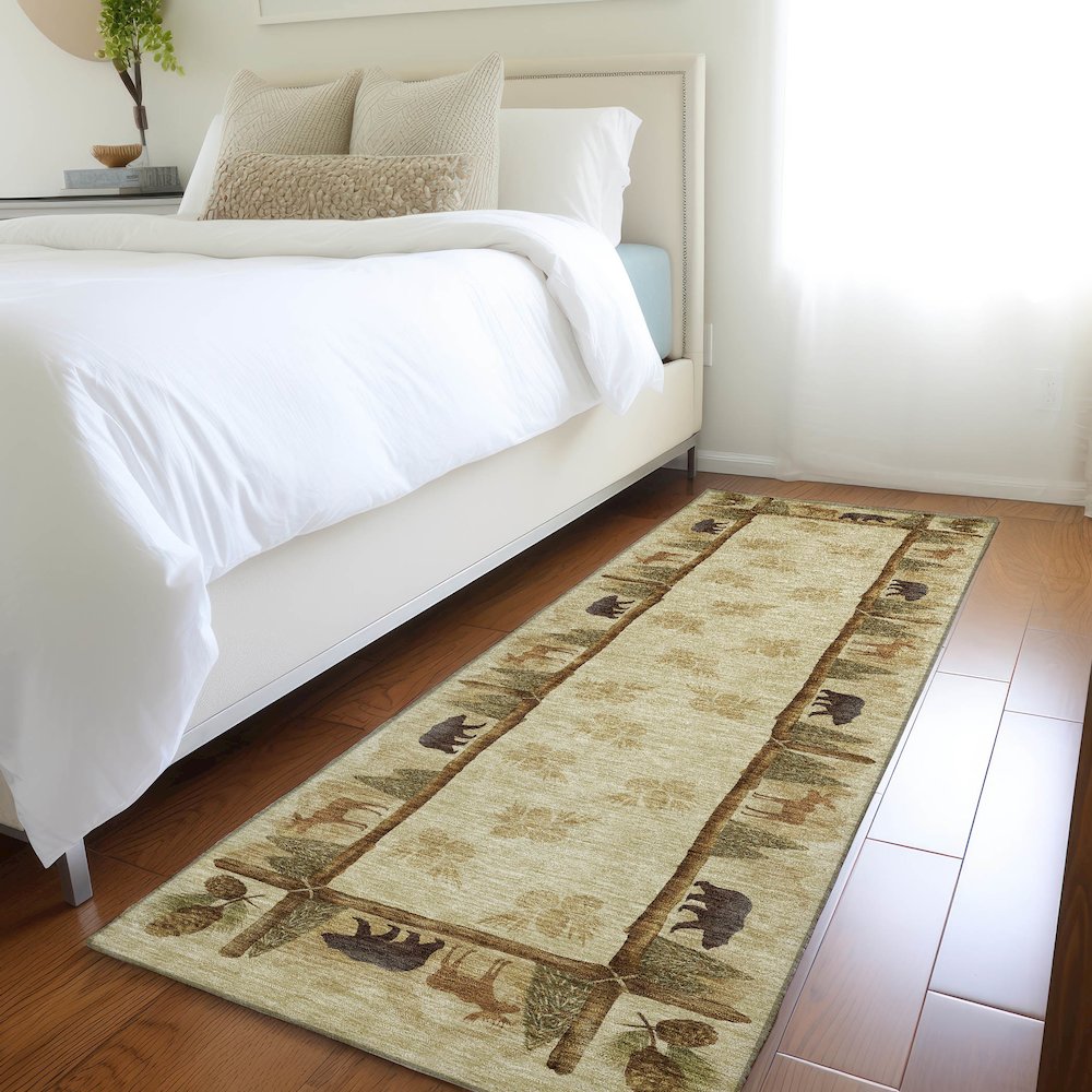 Premium Machine Washable Mayfield  Khaki 2'3" x 7'6" Runner Rug. Picture 5