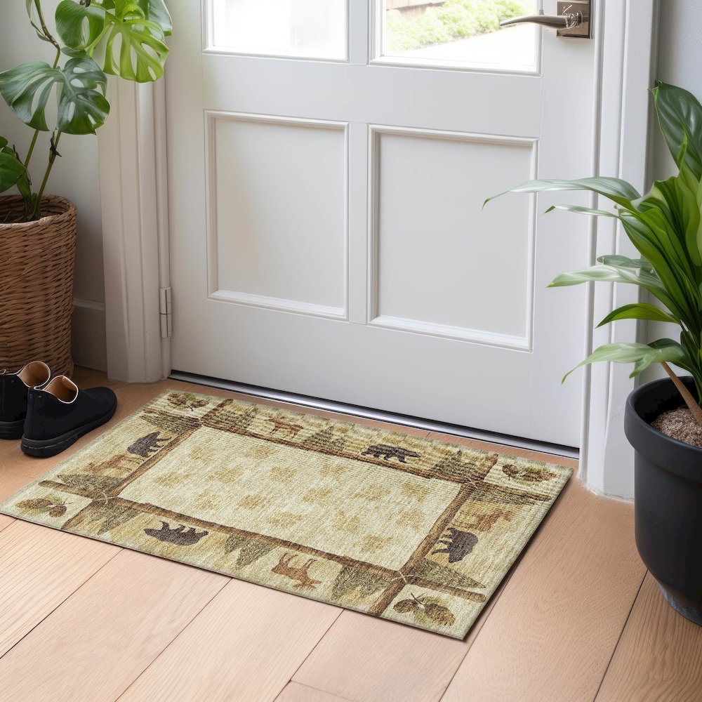 Premium Machine Washable Mayfield  Khaki 1'8" x 2'6" Rug. Picture 5