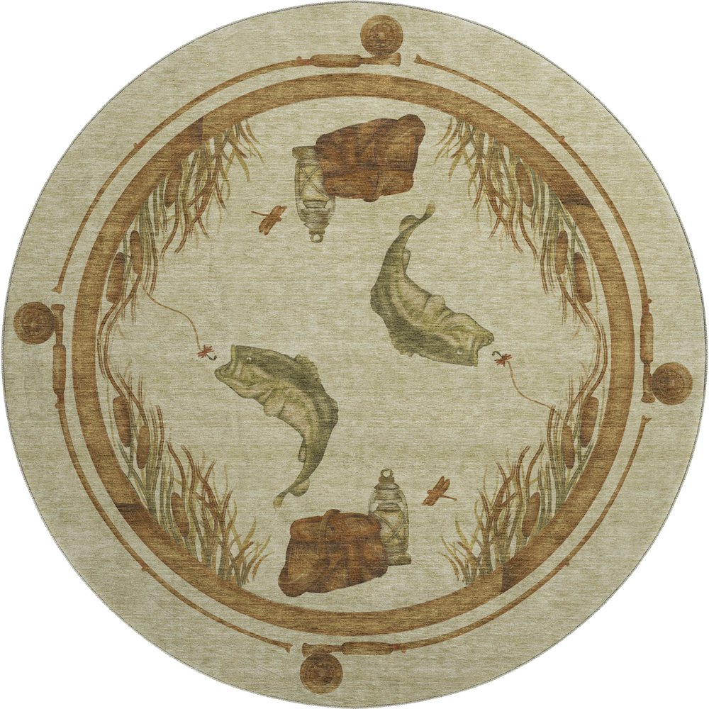 Premium Machine Washable Mayfield  Khaki 8' x 8' Round Rug. Picture 1