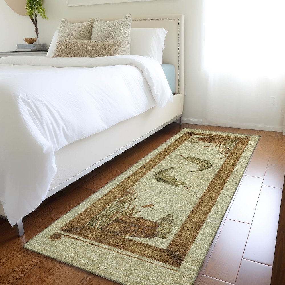 Premium Machine Washable Mayfield  Khaki 2'3" x 7'6" Runner Rug. Picture 5
