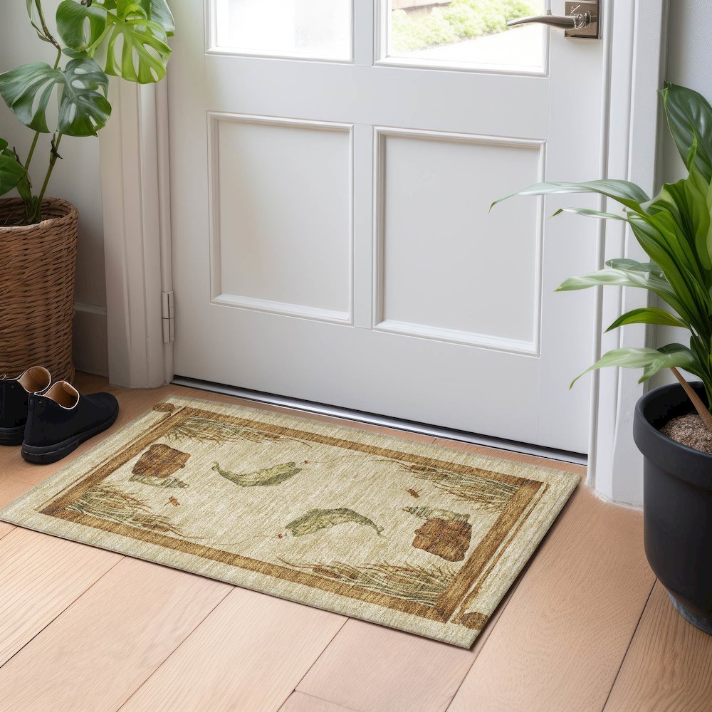 Premium Machine Washable Mayfield  Khaki 1'8" x 2'6" Rug. Picture 5
