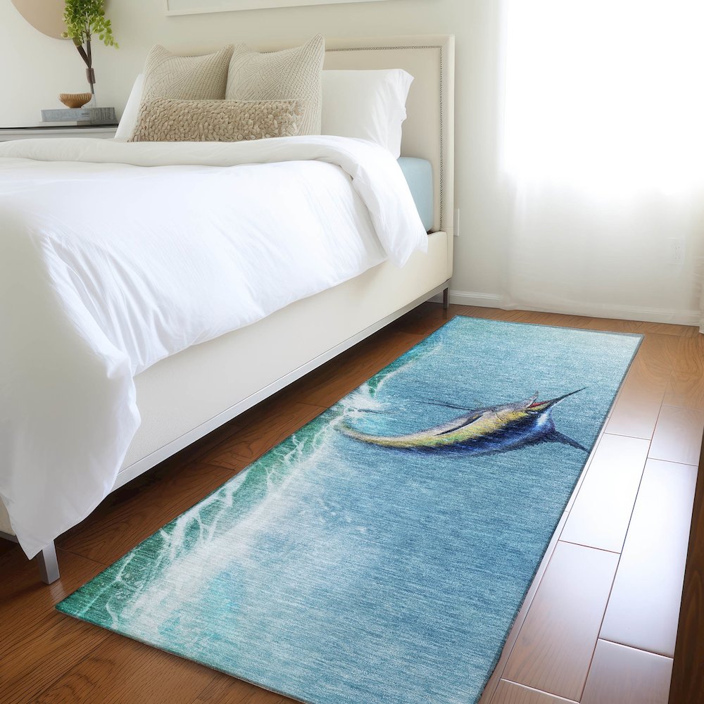 Premium Machine Washable Mayfield  Bermuda 2'3" x 7'6" Runner Rug. Picture 5