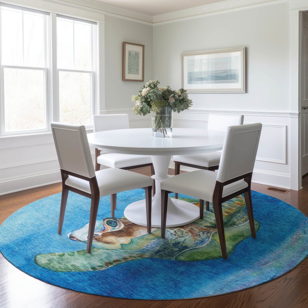 Premium Machine Washable Mayfield  Ocean 8' x 8' Round Rug. Picture 5
