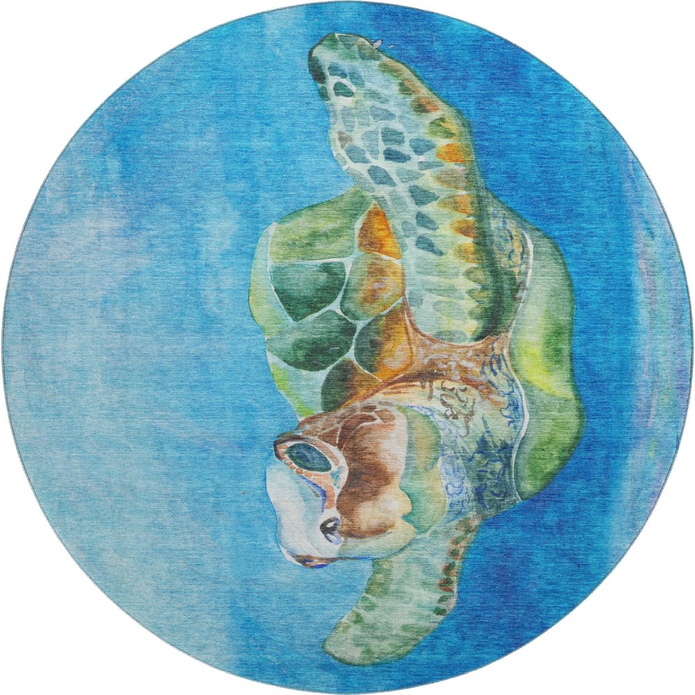 Premium Machine Washable Mayfield  Ocean 8' x 8' Round Rug. Picture 1