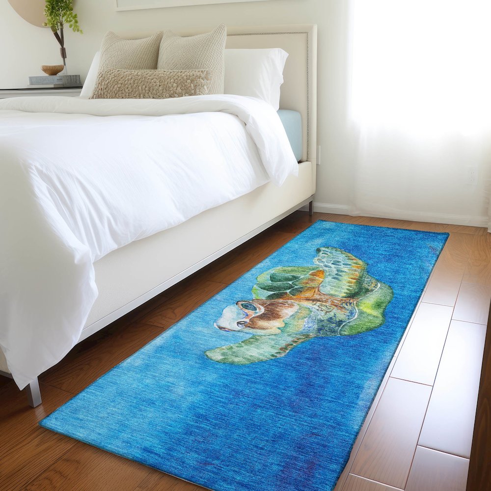 Premium Machine Washable Mayfield  Ocean 2'3" x 7'6" Runner Rug. Picture 5