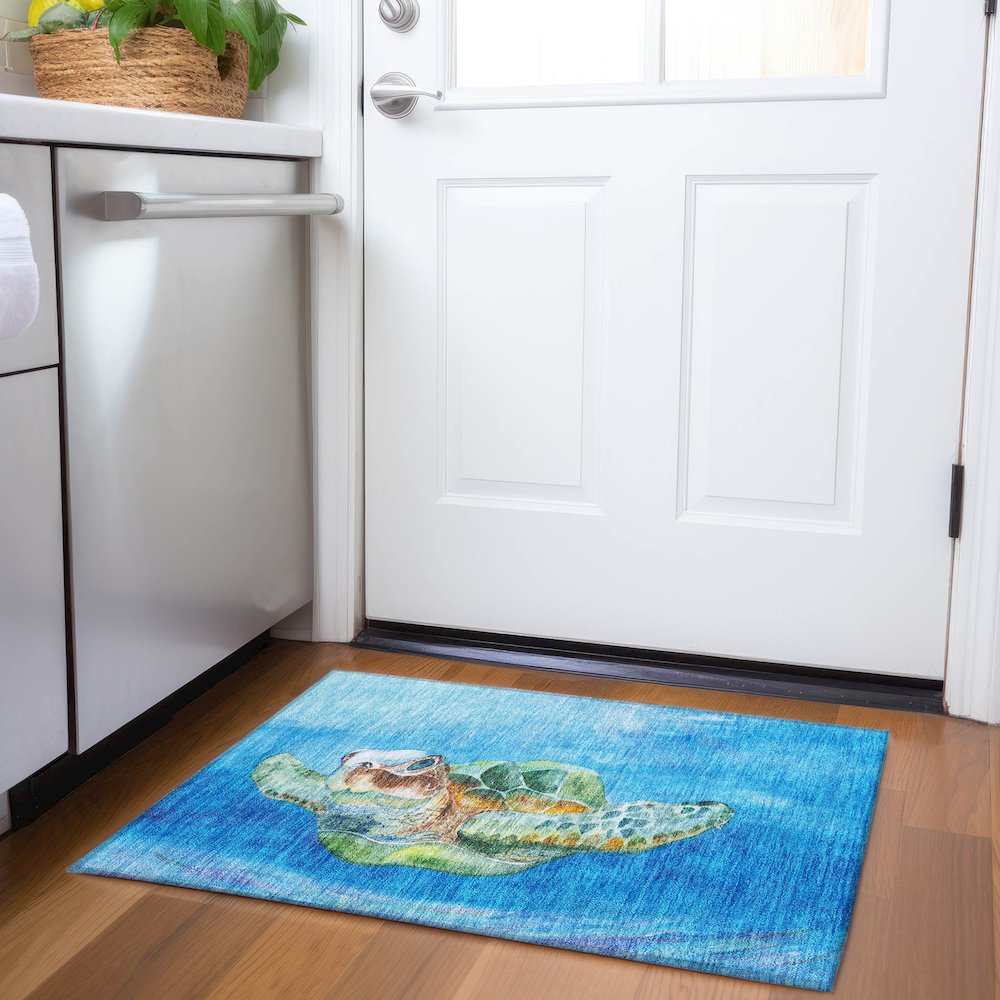 Premium Machine Washable Mayfield  Ocean 1'8" x 2'6" Rug. Picture 5