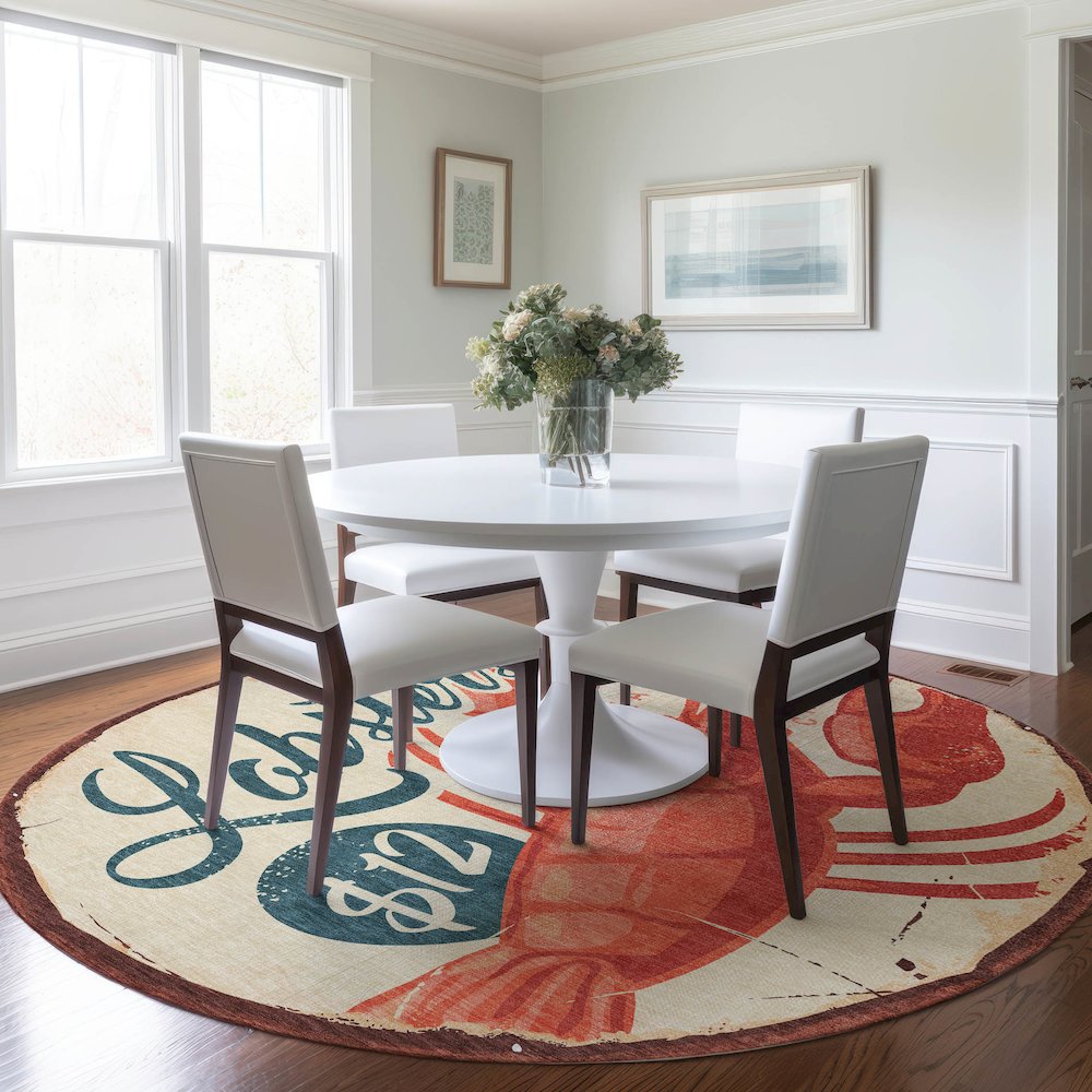 Premium Machine Washable Mayfield  Beige 8' x 8' Round Rug. Picture 5