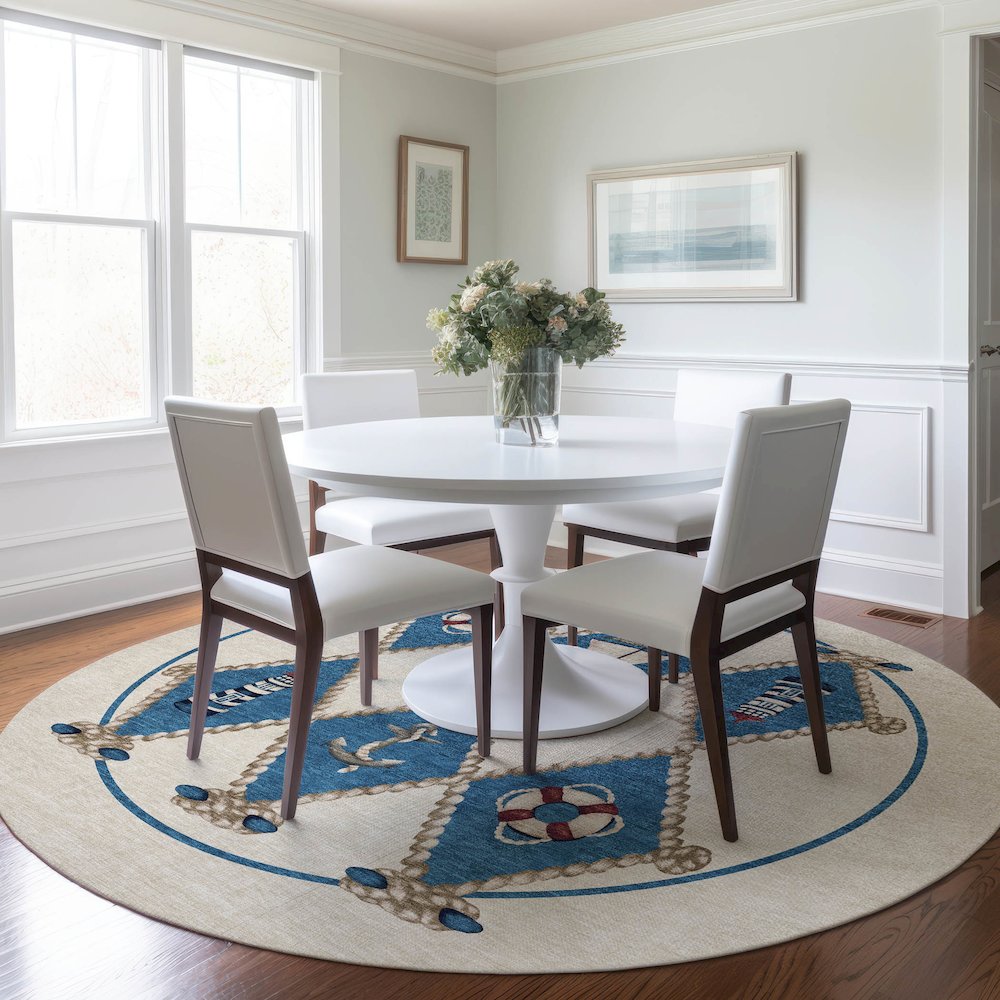 Premium Machine Washable Mayfield  Ivory 8' x 8' Round Rug. Picture 5