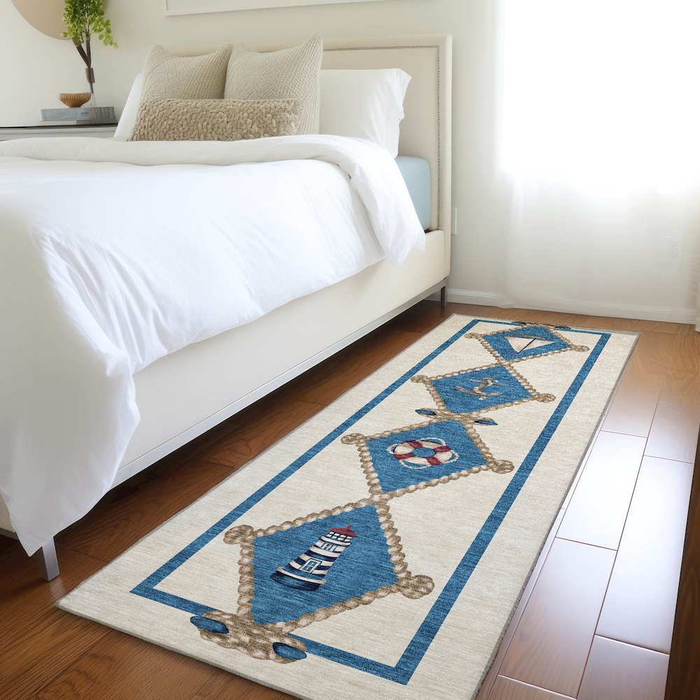 Premium Machine Washable Mayfield  Ivory 2'3" x 7'6" Runner Rug. Picture 5