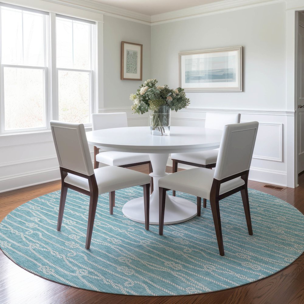 Premium Machine Washable Mayfield  Lagoon 8' x 8' Round Rug. Picture 5