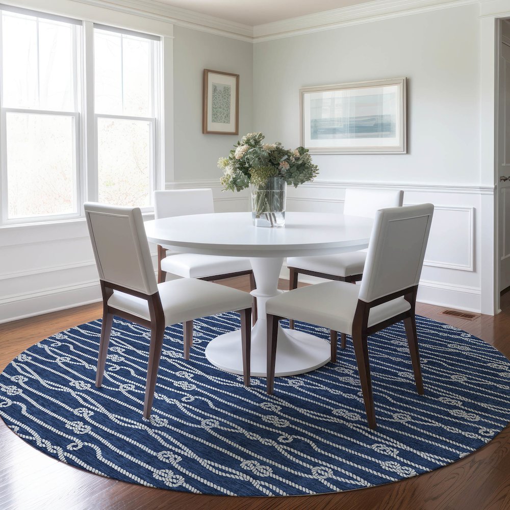 Premium Machine Washable Mayfield  Navy 8' x 8' Round Rug. Picture 5