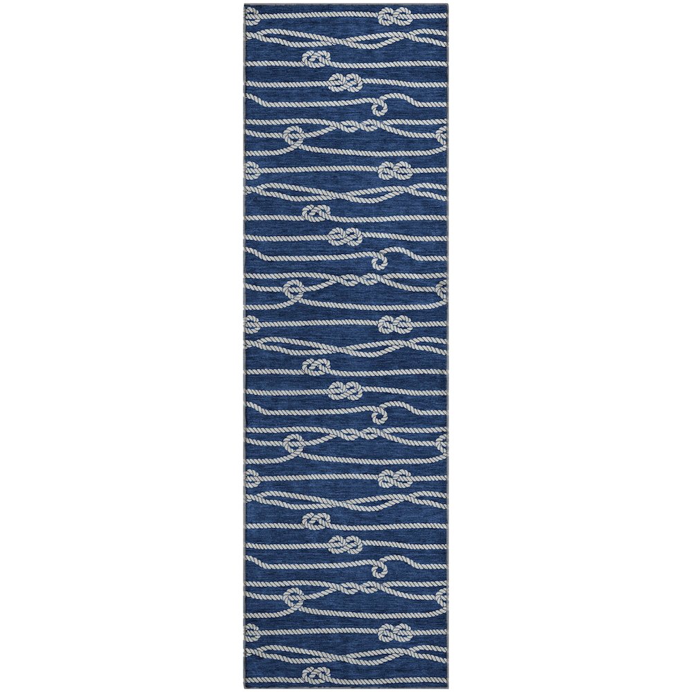 Premium Machine Washable Mayfield  Navy 2'3" x 7'6" Runner Rug. Picture 1