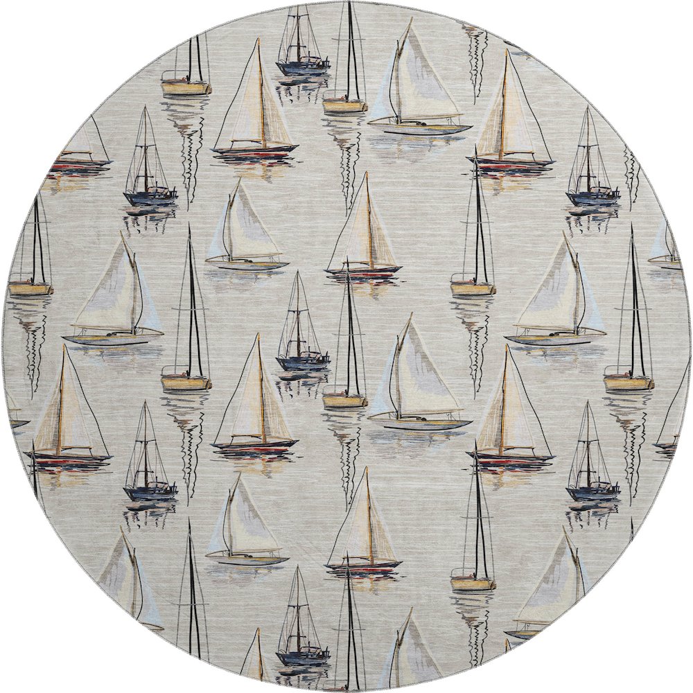Premium Machine Washable Mayfield  Ivory 8' x 8' Round Rug. Picture 1