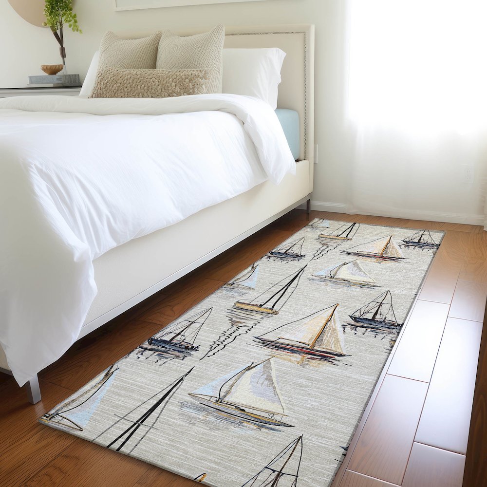 Premium Machine Washable Mayfield  Ivory 2'3" x 7'6" Runner Rug. Picture 5