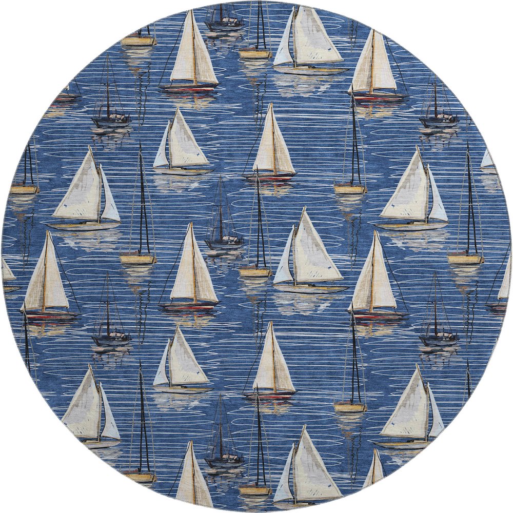 Premium Machine Washable Mayfield  Navy 8' x 8' Round Rug. Picture 1