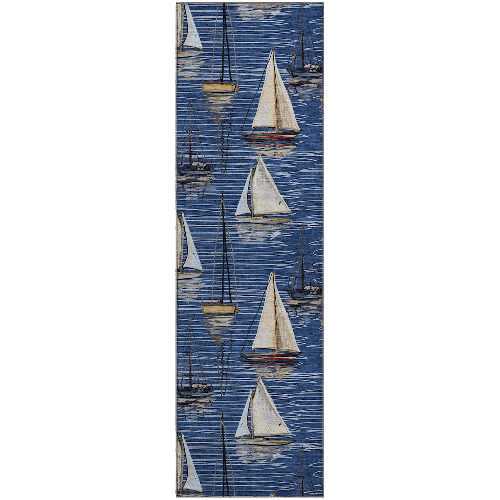 Premium Machine Washable Mayfield  Navy 2'3" x 7'6" Runner Rug. Picture 1