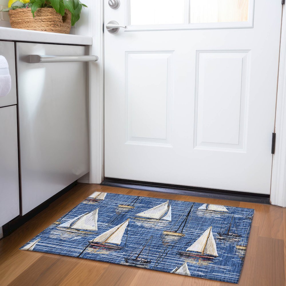 Premium Machine Washable Mayfield  Navy 1'8" x 2'6" Rug. Picture 5