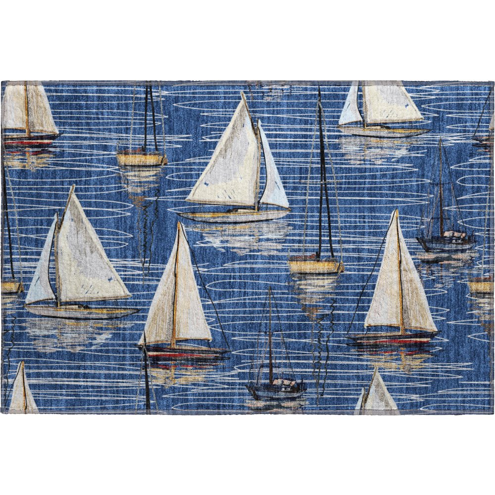 Premium Machine Washable Mayfield  Navy 1'8" x 2'6" Rug. Picture 1