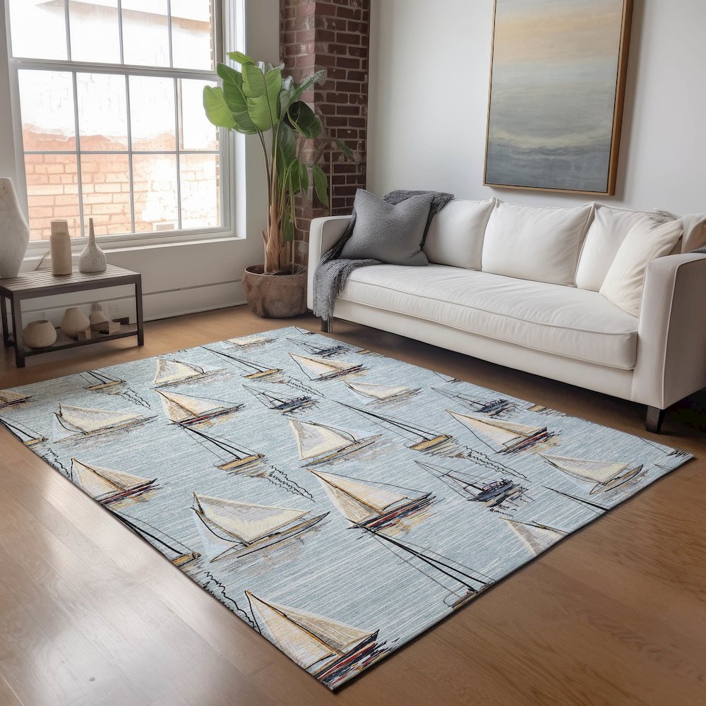 Premium Machine Washable Mayfield  Sky 2'6" x 3'10" Rug. Picture 5