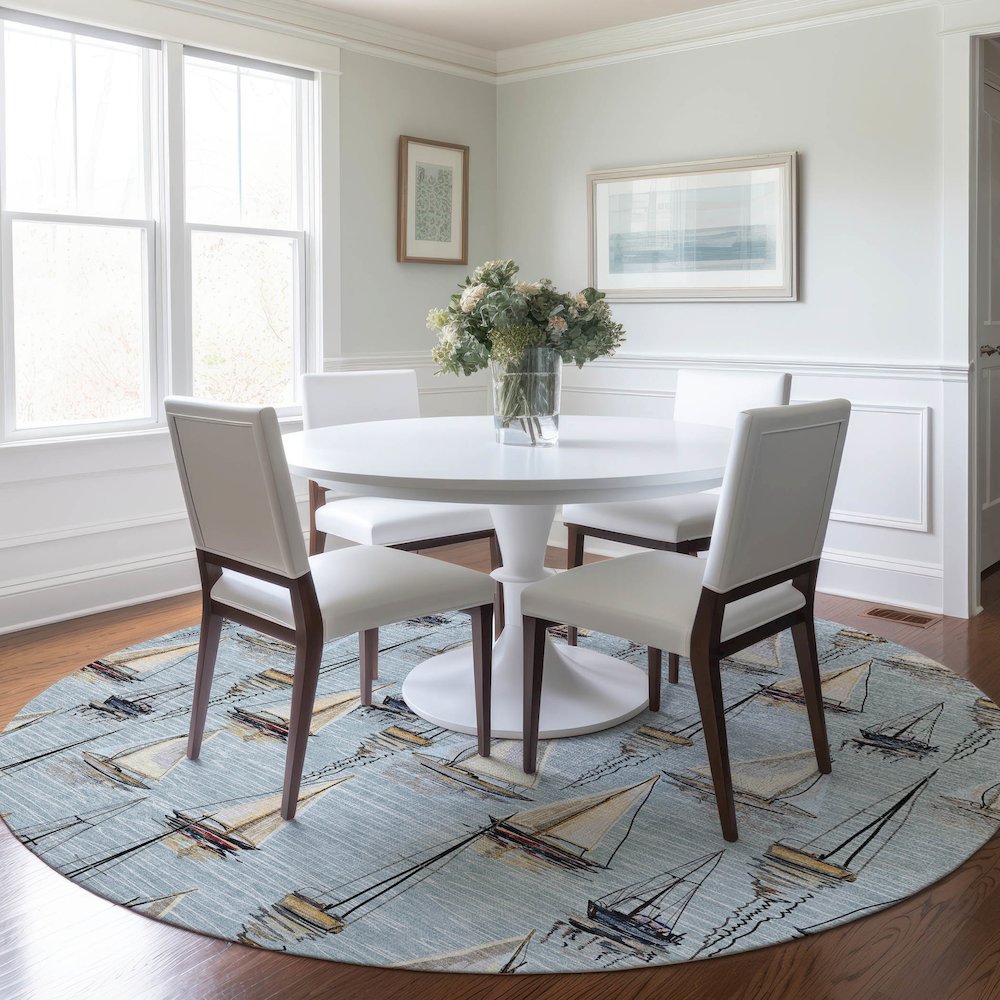 Premium Machine Washable Mayfield  Sky 8' x 8' Round Rug. Picture 5