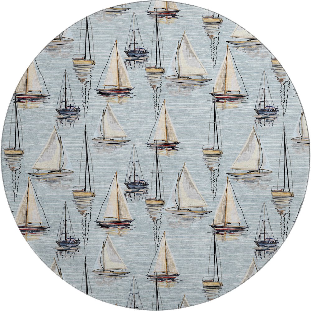 Premium Machine Washable Mayfield  Sky 8' x 8' Round Rug. Picture 1