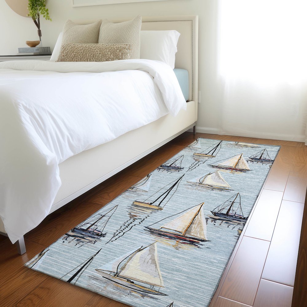 Premium Machine Washable Mayfield  Sky 2'3" x 7'6" Runner Rug. Picture 5