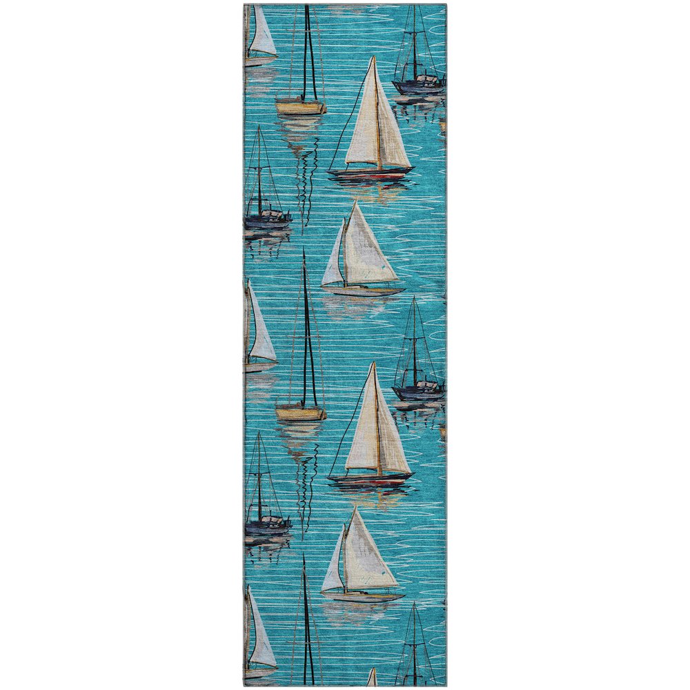 Premium Machine Washable Mayfield  Teal 2'3" x 7'6" Runner Rug. Picture 1