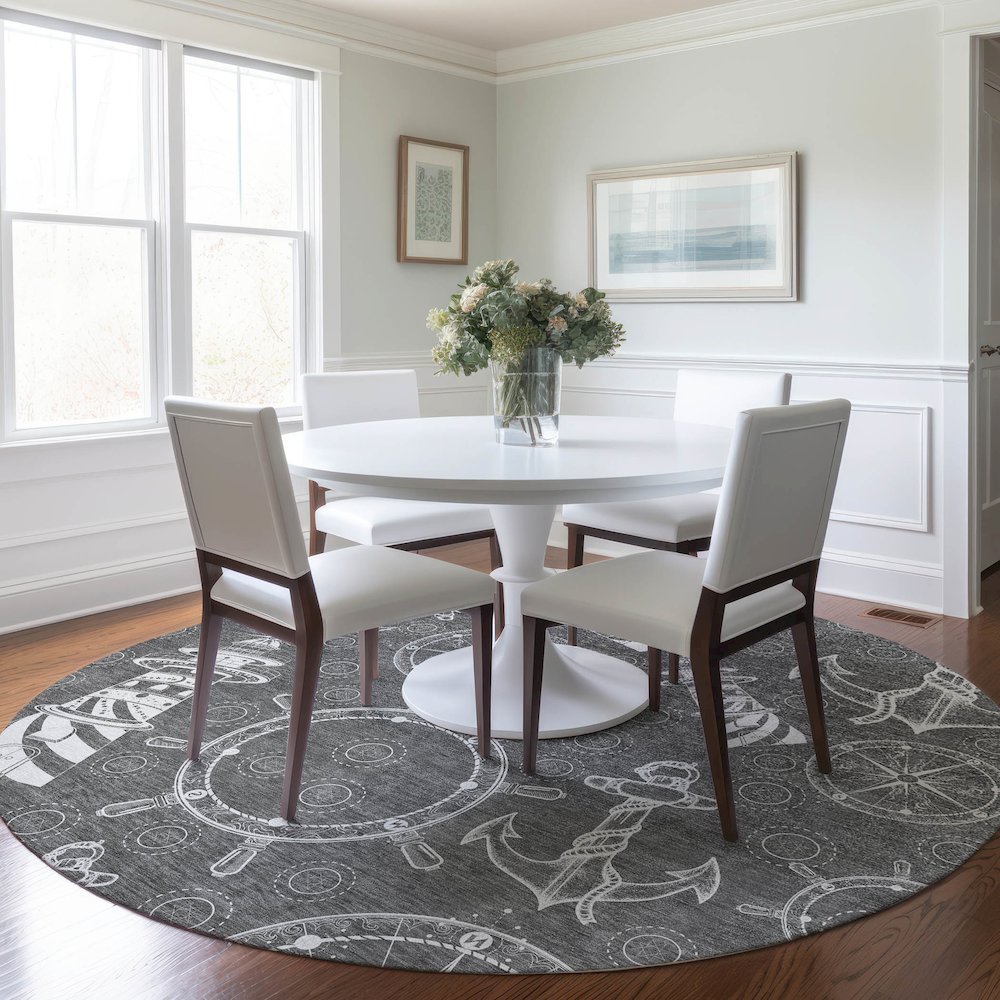 Premium Machine Washable Mayfield  Gray 8' x 8' Round Rug. Picture 5