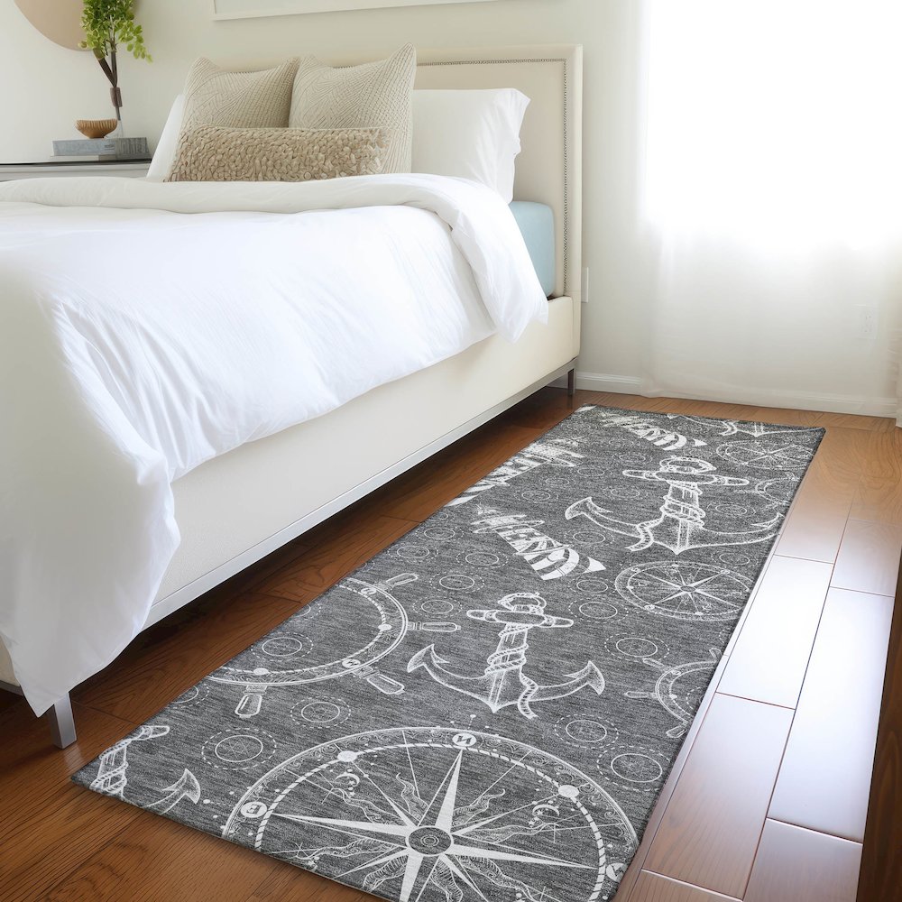 Premium Machine Washable Mayfield  Gray 2'3" x 7'6" Runner Rug. Picture 5