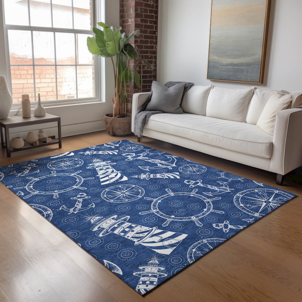 Premium Machine Washable Mayfield  Navy 2'6" x 3'10" Rug. Picture 5
