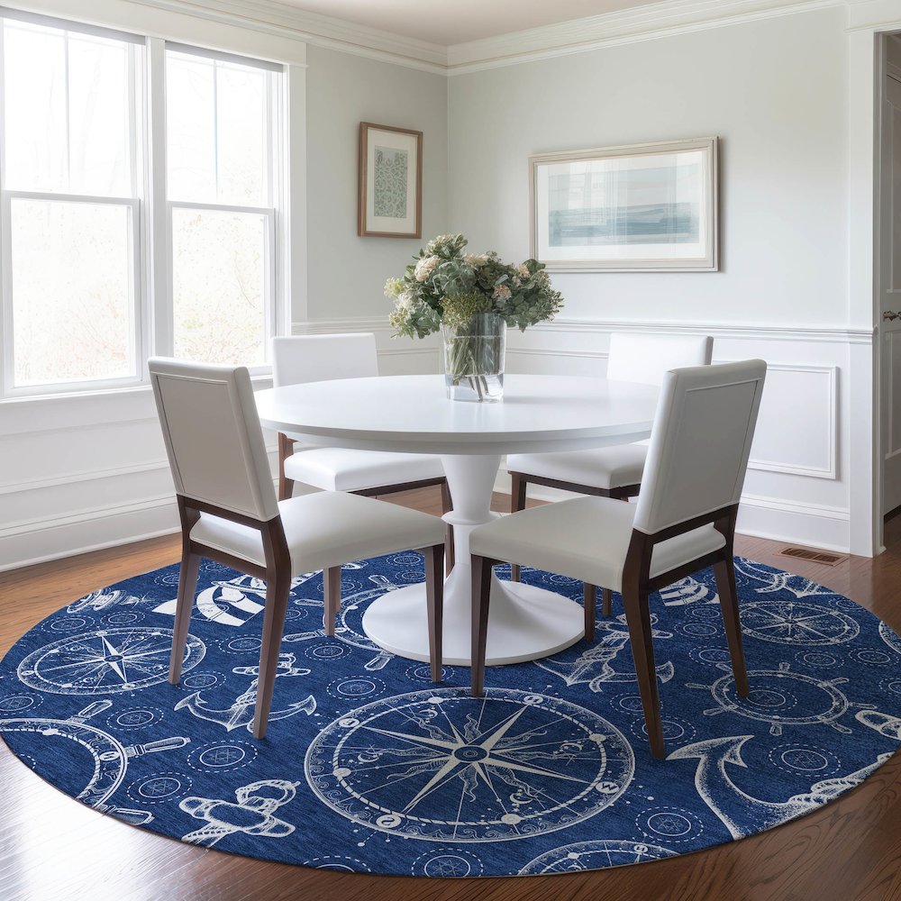 Premium Machine Washable Mayfield  Navy 8' x 8' Round Rug. Picture 5