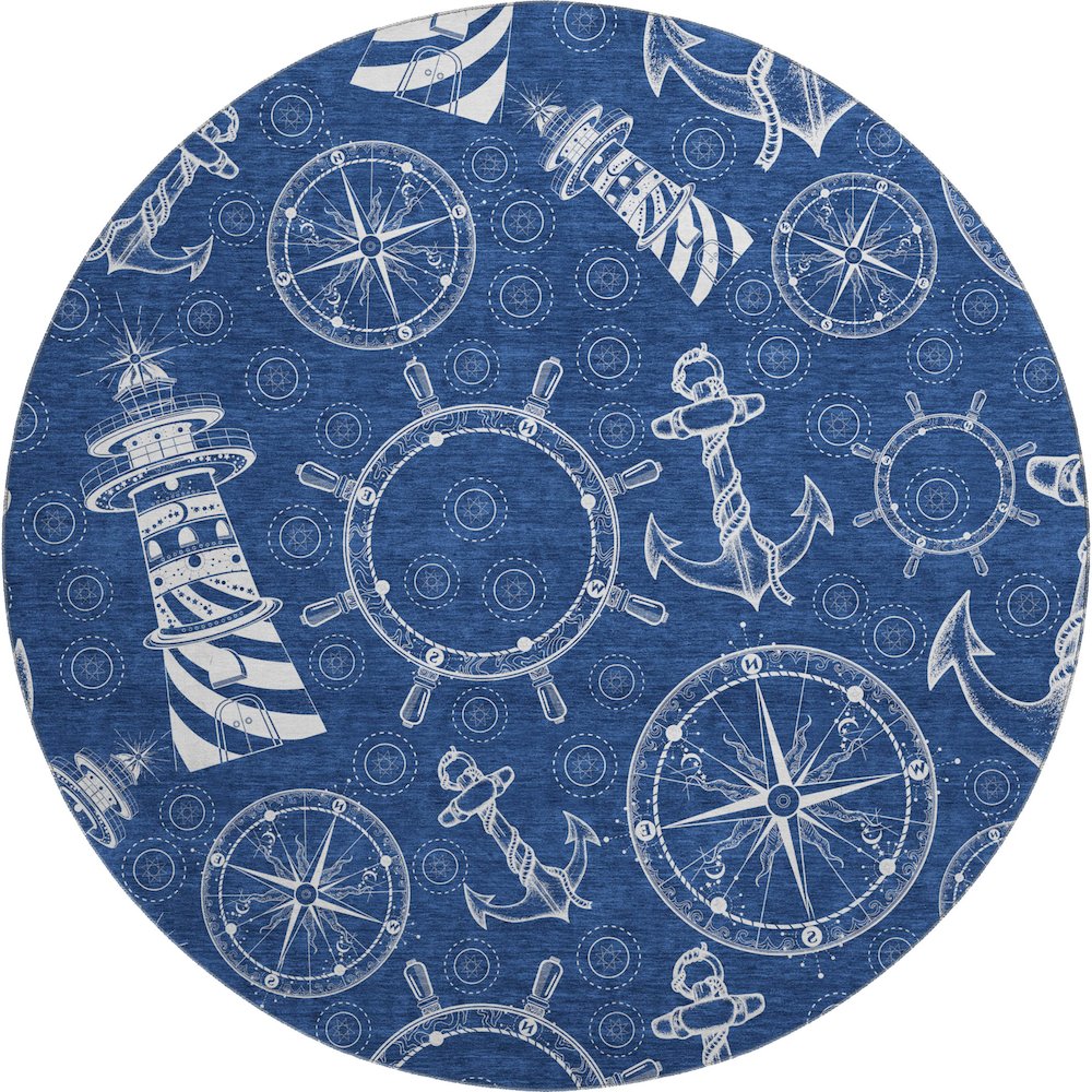 Premium Machine Washable Mayfield  Navy 8' x 8' Round Rug. Picture 1