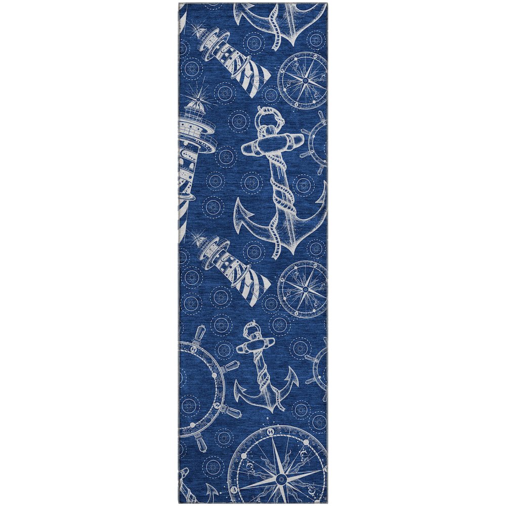 Premium Machine Washable Mayfield  Navy 2'3" x 7'6" Runner Rug. Picture 1