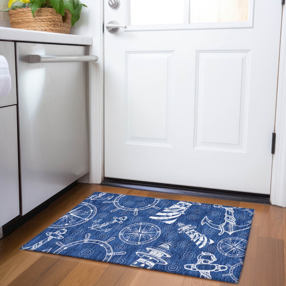 Premium Machine Washable Mayfield  Navy 1'8" x 2'6" Rug. Picture 5