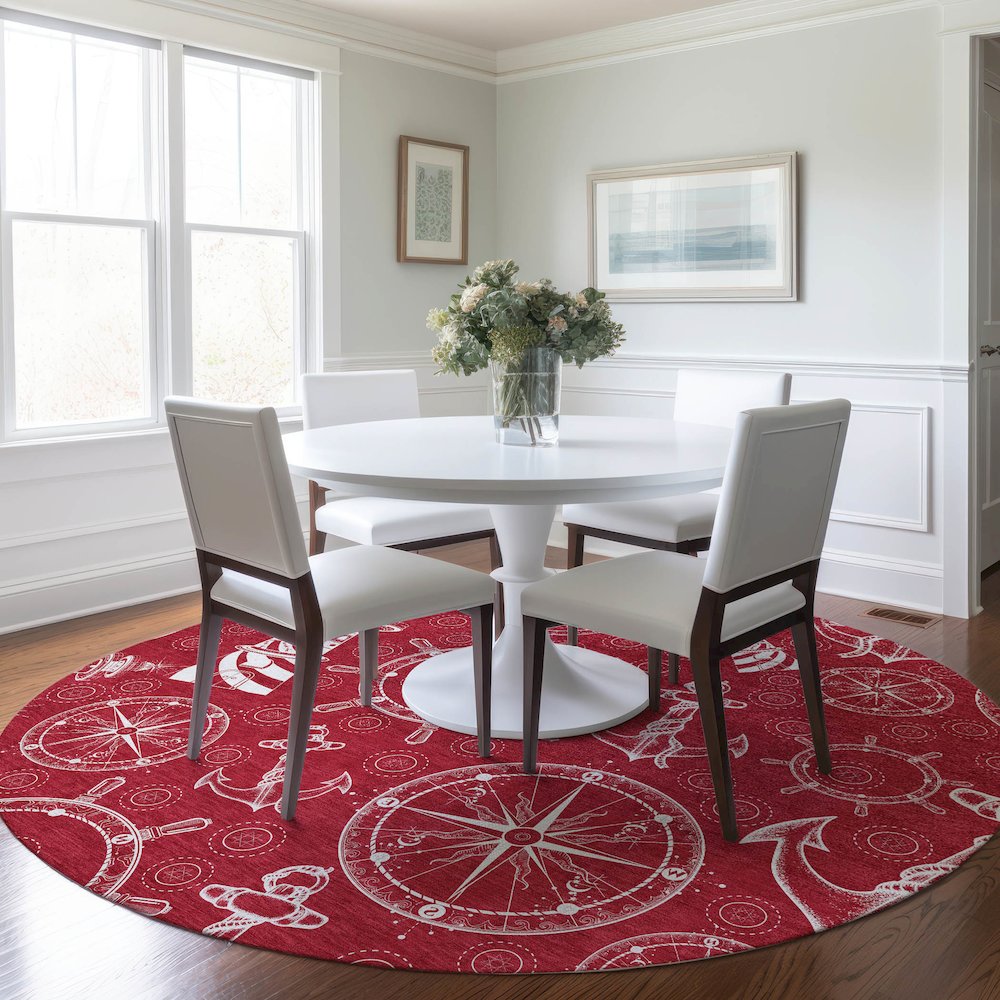 Premium Machine Washable Mayfield  Red 8' x 8' Round Rug. Picture 5