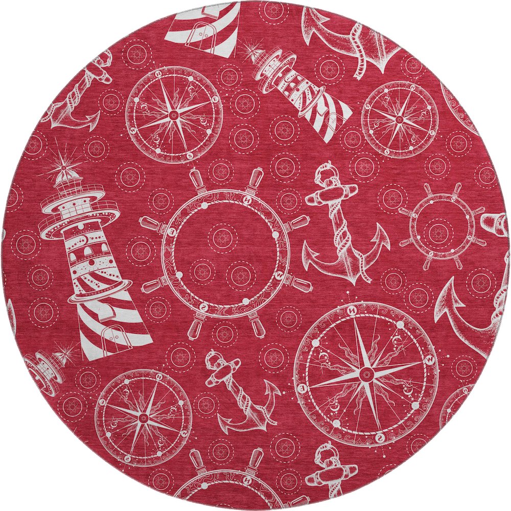 Premium Machine Washable Mayfield  Red 8' x 8' Round Rug. Picture 1