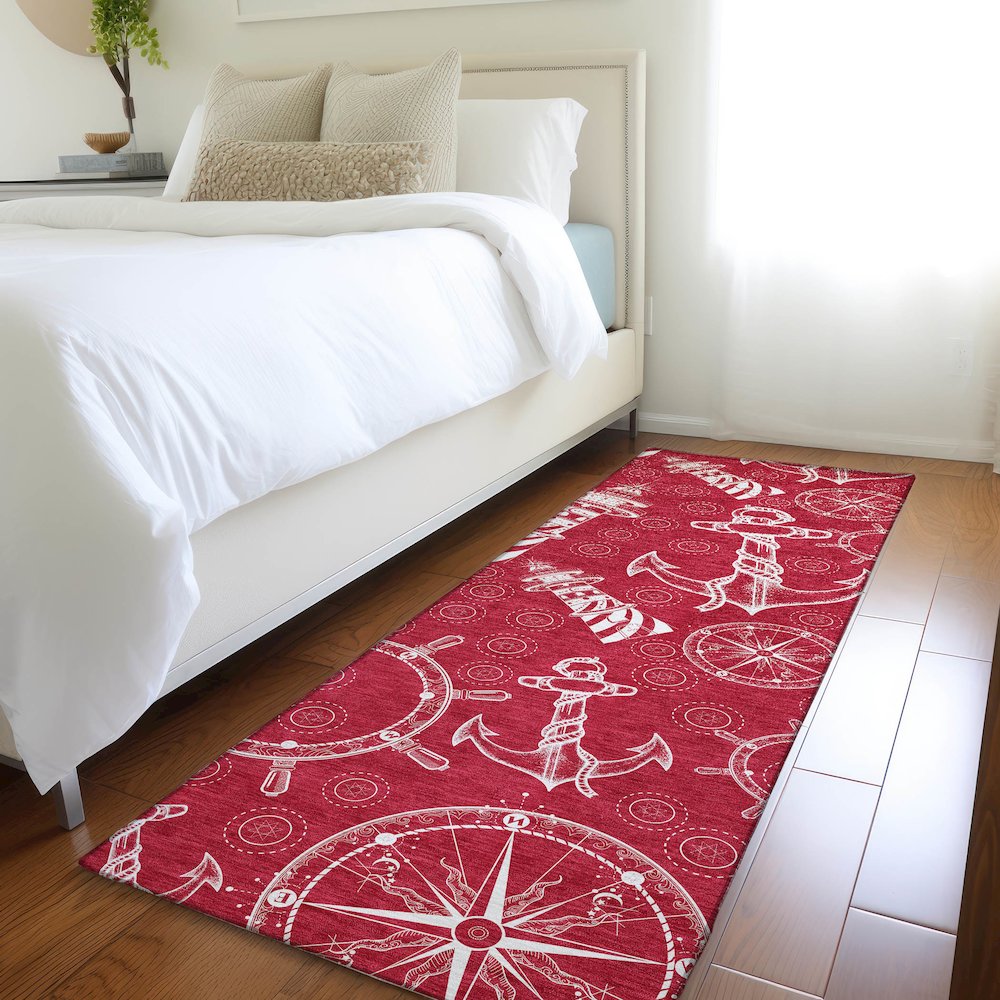 Premium Machine Washable Mayfield  Red 2'3" x 7'6" Runner Rug. Picture 5