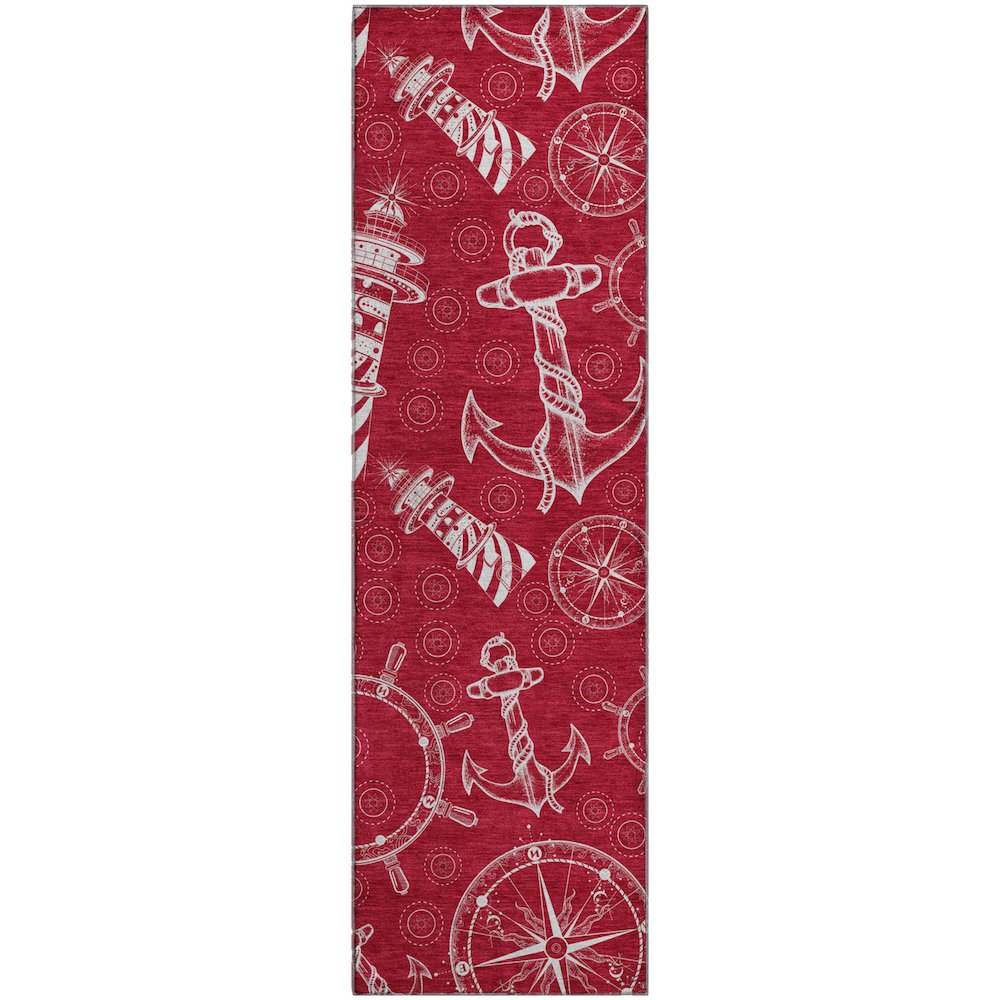 Premium Machine Washable Mayfield  Red 2'3" x 7'6" Runner Rug. Picture 1
