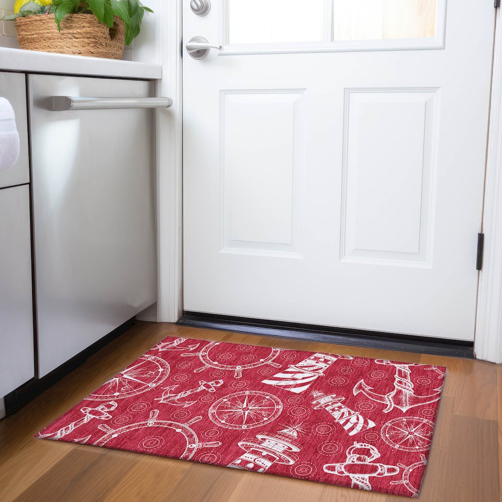 Premium Machine Washable Mayfield  Red 1'8" x 2'6" Rug. Picture 5