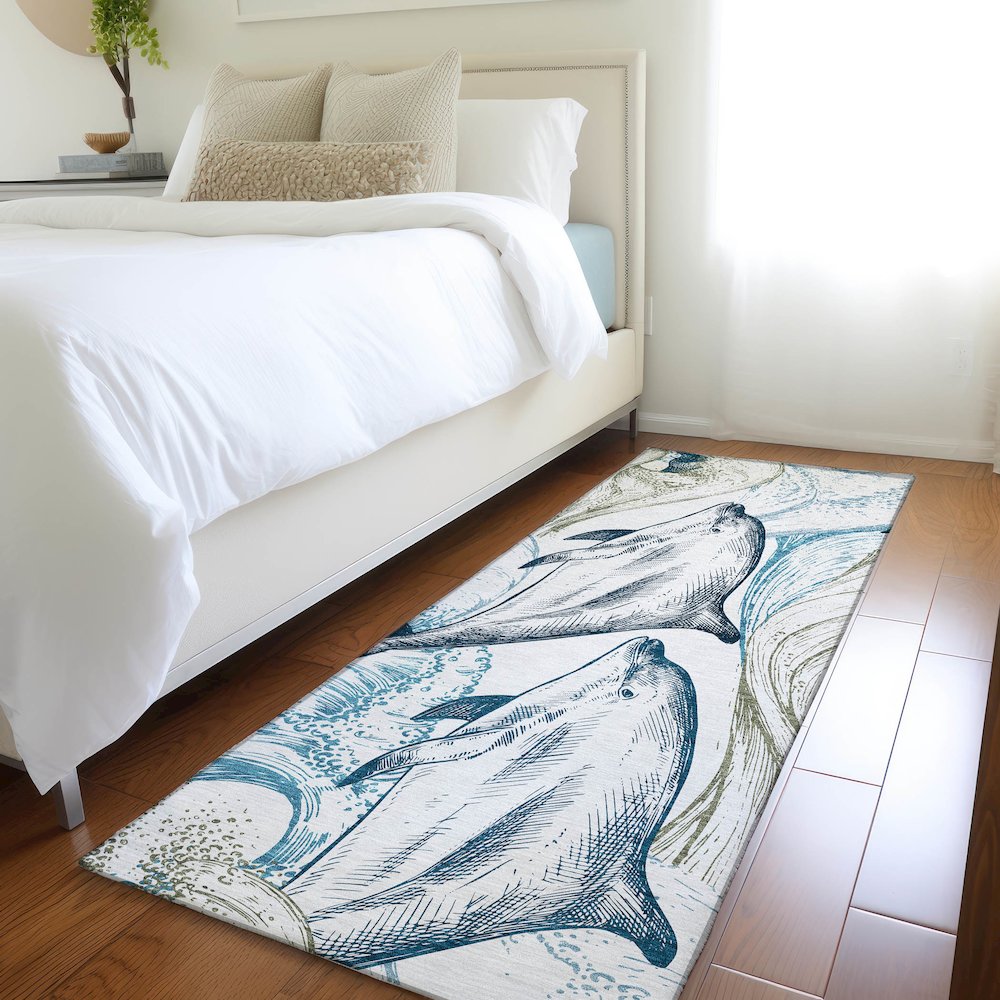 Premium Machine Washable Mayfield  Ivory 2'3" x 7'6" Runner Rug. Picture 5