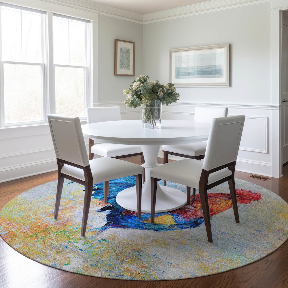 Premium Machine Washable Mayfield  Blue 8' x 8' Round Rug. Picture 5