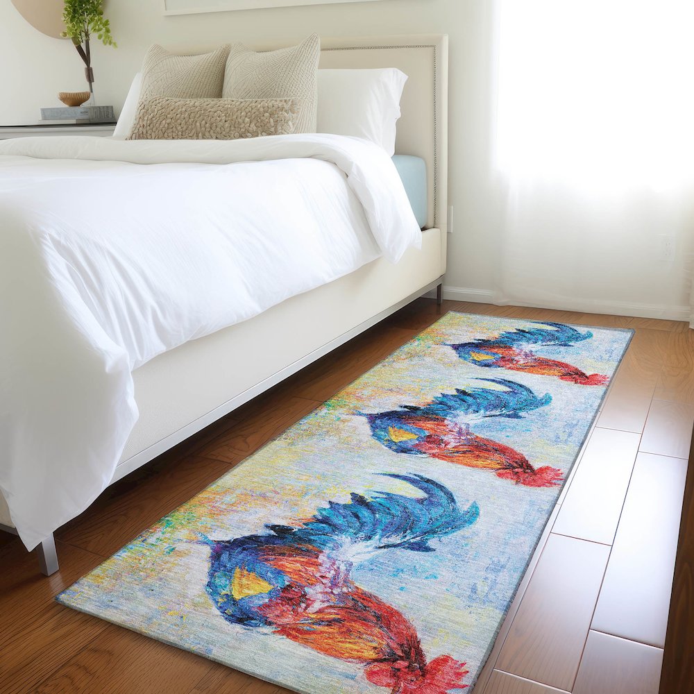 Premium Machine Washable Mayfield  Blue 2'3" x 7'6" Runner Rug. Picture 5