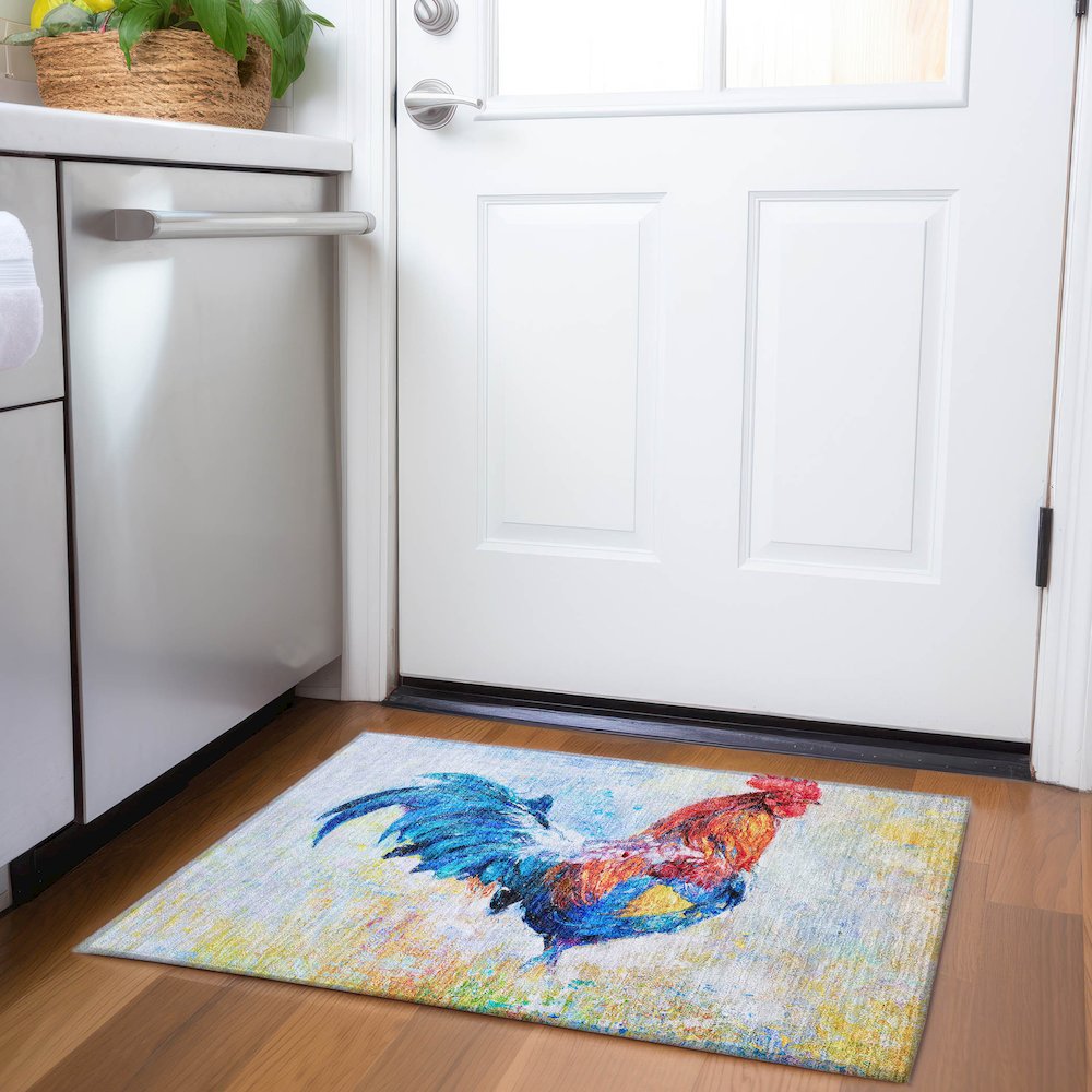 Premium Machine Washable Mayfield  Blue 1'8" x 2'6" Rug. Picture 5