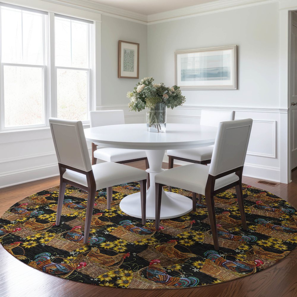 Premium Machine Washable Mayfield  Midnight 8' x 8' Round Rug. Picture 5